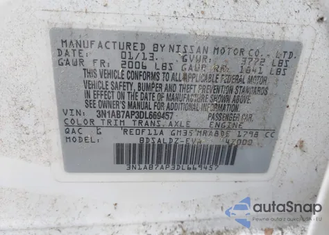 2013 Nissan Sentra Sv из США, поврежденный, VIN 3N1AB7AP3DL669457